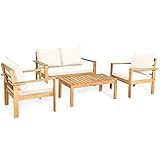 Tangkula Outdoor 4-Piece Acacia Wood Chat Set, 4 Seater Acacia Wood Conversation...