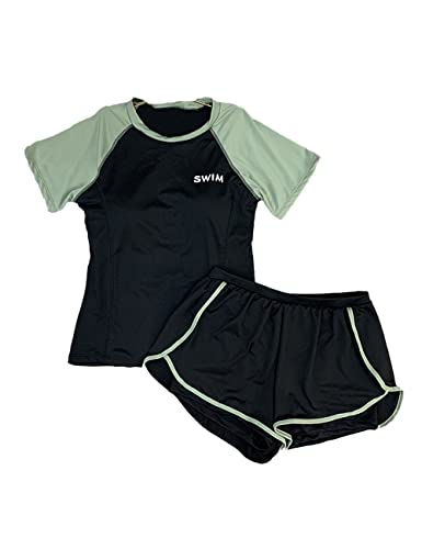 Girls Short Sleeve Two Piece Rash Guard Swimsuit Modest Color Block Swimwear Sun Protection3