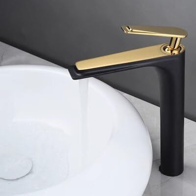 Robinet de salle de bain en laiton doré et blanc avec mitigeur eau chaude froide