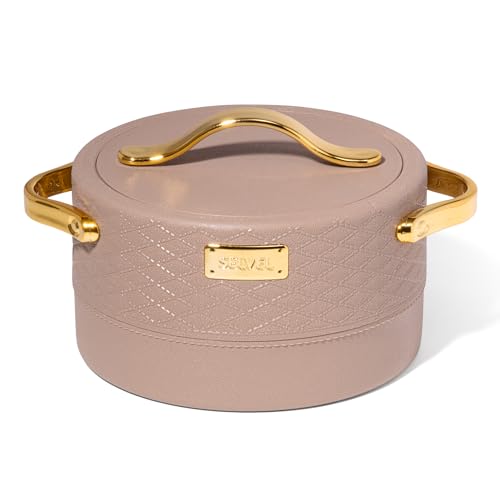 Image of SELVEL Heritage Casserole 800 ml | Stainless Steel Inner & Premium Plastic Outer Body | Insulated Hot Pot for Roti, Rice & Curry | Elegant Brown Finish with Gold Handles