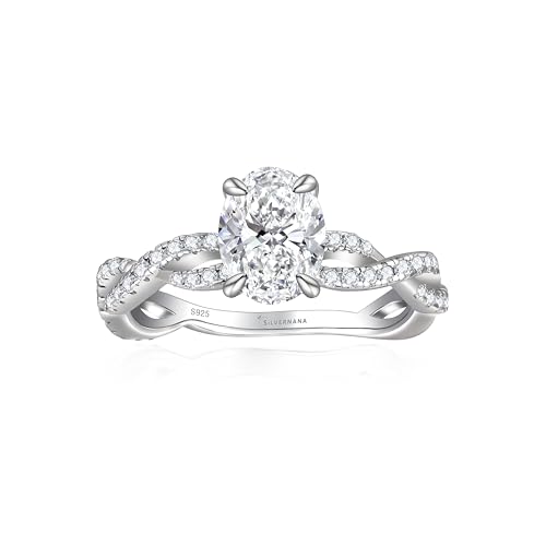 SILVERNANA 1.5CT Oval Cut Moissanite Engagement Ring for Women 925 Sterling Silver Twisted Vine Promise Wedding Ring for Her Size 7