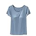 KeYIlowys T-Shirt d'été pour Femmes à Manches Courtes avec Coussin de Poitrine Soutien-Gorge de Couleur Unie Une Chemise à Manches Demi-Bas