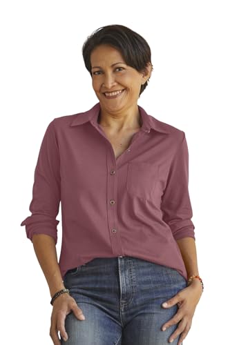 Women's 100% Organic Pima Cotton Long Sleeve Knit Button Down Shirt