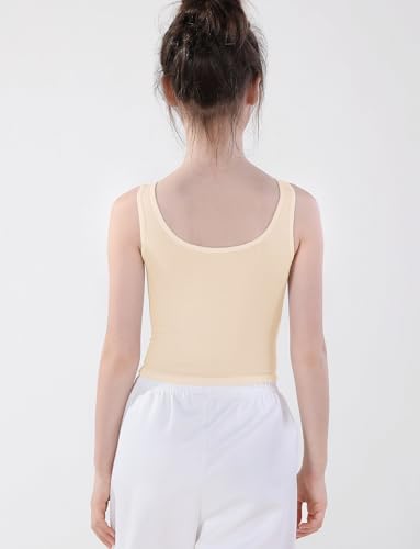 Image of FEOYA Teen Girls Camisole Training Cotton Bra Round Neck Tank Top with Shelf Bra 2 /3 Pack