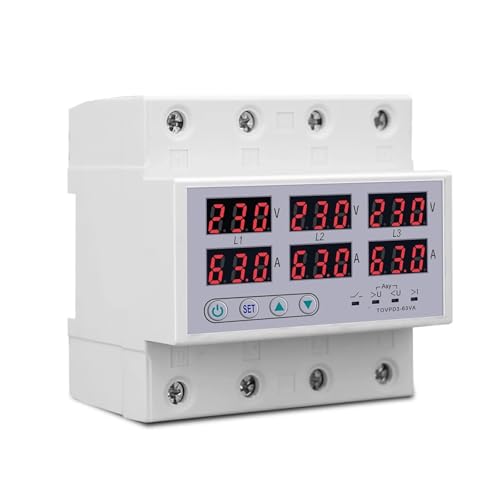 Voltmètre ampèremètre triphasé 3P+N 63A avec protection réglable tension - 3