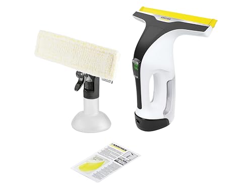Kärcher Limpiadora de Cristales WV 6 Plus, Autonomía: 100 min, Pantalla LED Estado Batería, Boquilla Aspiración Intercambiable: 280 mm, Pulverizador con Paño Microfibra, 20 ml Detergente