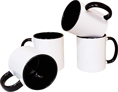 Mug Set of 4 Pieces 11 oz. Ceramic Coffee/Tea Mugs, All Blank White and Black inside with Black Handle-4-Set-Black