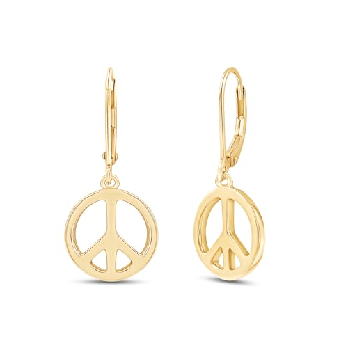 Peace Sign Lever Back Dangle Earrings Jewelry For Women In 14K White,Rose Or Yellow Gold Plated Sterling Silver Gift For Her2