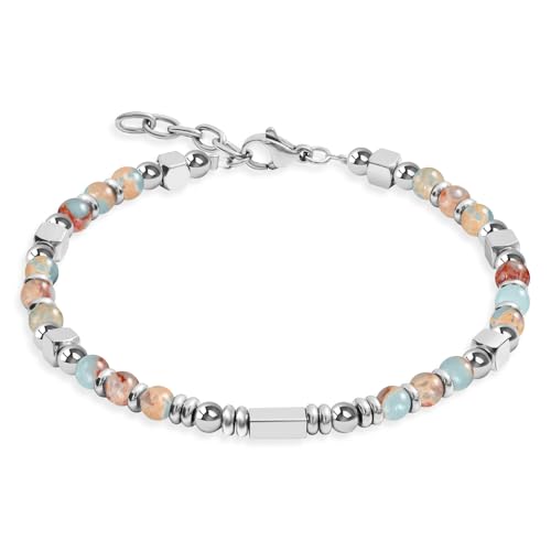 Adjustable Stackable Beaded Bracelets for Women Teen Girls Ladies Two Tone Stainless Steel Natural Stone Womens Boho Bead Bracelet Waterproof Fashion Handmade Bestie Mother Daughter Auntie Best Friends Grandma Granddaughter Sister Link Bracelets for Women Happy Birthday Graduation