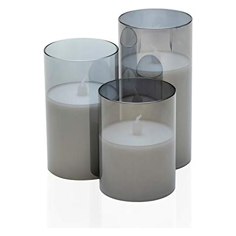 Pauleen 48026 Classy Smokey Candle 3-Piece Set Battery Grey/White Glass/Wax Cover