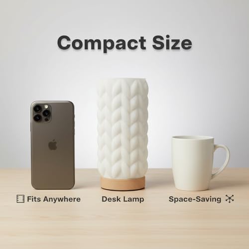 Image of Small Bedside Lamp for Nightstand, 3D Printed Mini Table Lamp, 3 Color Temperatures Warm to Cool White, Cozy Small Lamp for Bedroom Dorm Tight Spaces, Ash Wood Base, 8.8 Inch Tall - Honeycomb