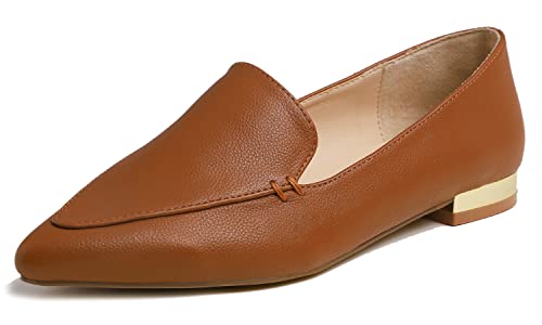 Image of FEVERSOLE Women's Loafer Flat Pointed Deco Low Heel Fashion Slip On Dress Driving Office Shoes