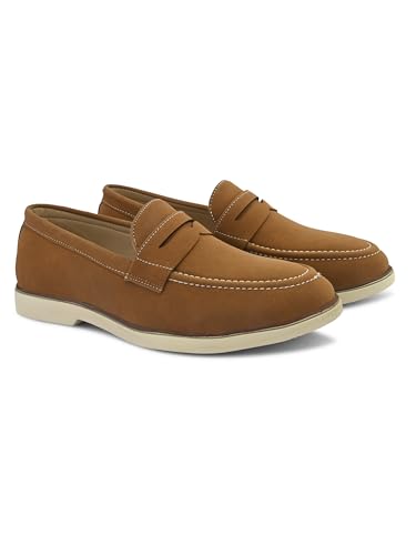 Image of STANPHORD Men Suede Formal Loafer Shoes | Round Toe Slip-On Moccasins | PU Leather Cushioned Anti-Slip | Office Party Business Casual Wear (TPSG 7086)