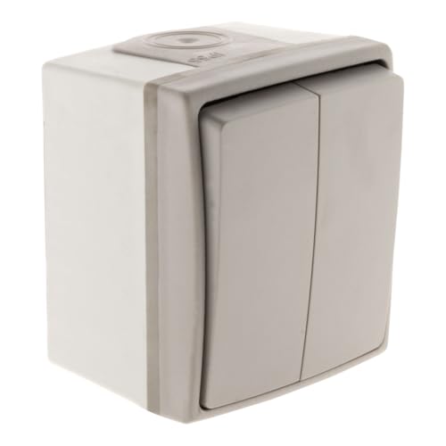Zenitech - Interrupteur Va-et-Vient Double Étanche IP55 - Gris - Bornes Automatiques - Installation Rapide - Résistant Intempéries/Poussière - Usage Extérieur...