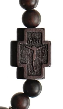 Sine Cera Dark Jujube Wood 1 Decade Catholic Rosary Bracelet, Smooth Oval 12mm Beads3