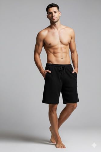 Image of INKKR Men's Premium Polyester Casual Ribbed Shorts ||Loose Fit with 2 Pocket Shorts