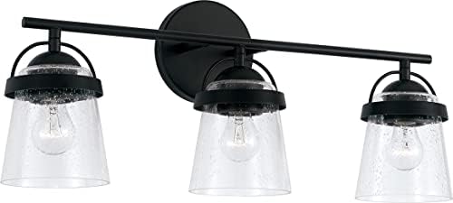HomePlace by Capital Lighting 147031MB-534 Madison Transitional Clear Seeded Glass Vanity Light for Bathroom, 3-Light 300 Total Watts, 10" H x 23" W, Black