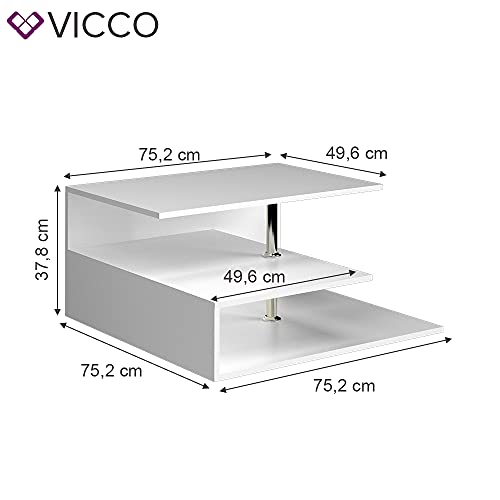 Vicco Couchtisch Sofatisch Wohnzimmertisch Basti weiß Kaffeetisch 3 Ablagen – Bild 4