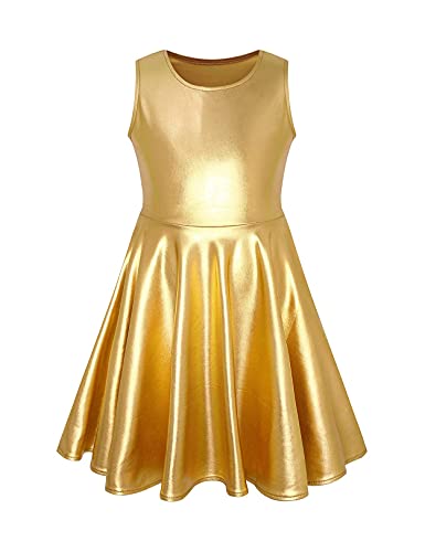 LUCKYGAL Girls Metallic Dresses Sparkly Shiny Party Twirl Dress Sleeveless Outfits