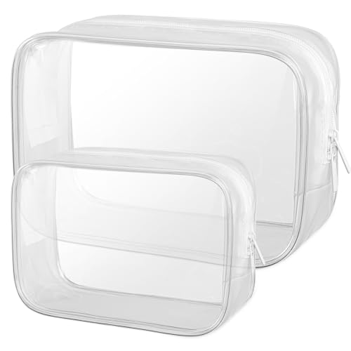 OSDUE 2 Stück Kulturbeutel Transparent, Flugzeug PVC Kosmetiktasche Wasserdicht, Handgepäck-Reisezubehör, Kulturtaschen für Männer, Frauen, Kinder, Familie (M-Weiß)