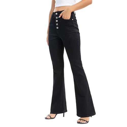 Women's Stretch Flare Jeans - Trendy High Waisted Bell Bottom Jeans Tummy Control Button Fly Denim Pants Trousers4