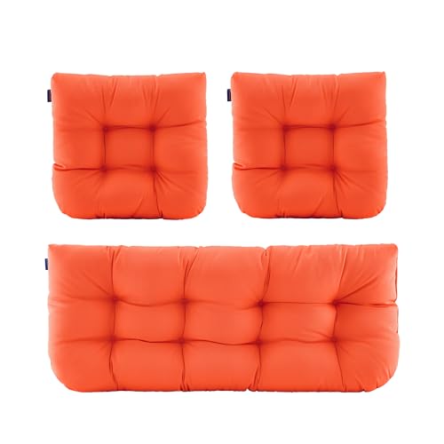 BLISSWALK Cojines para sillas de exterior, juego de 3 cojines de sofá biplaza para exteriores, cojín capitoné de mimbre para muebles de patio, todo tipo de clima, 44 x 19 x 5 pulgadas, color naranja