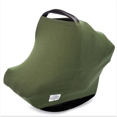 Image of Parker Baby 4 in 1 Car Seat Cover for Girls and Boys - Stretchy Carseat Canopy, Nursing Cover, Grocery Cart Cover, High Chair Cover - inchPine inch