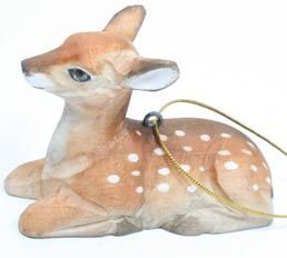 Fawn Wood-Carved Collectible Ornament Hanger, 2.75-inch