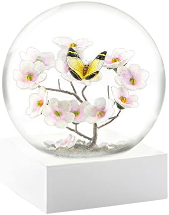 CoolSnowGlobes Monarch Butterfly Snow Globe - Handcrafted Glass Globe With Milkweed Flowers, Piano Black Base (4.5" H)