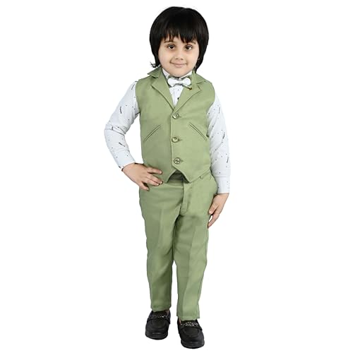 Image of Kids Ethnic Suit Set I 3 Piece Party Suit for Boys | Kids Suit Set Shirt, Pant & Waistcoat I Birthday Boys Party Dress