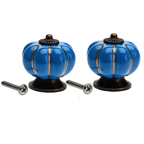 Mgoodoo 2Pcs Knobs for Cabinets and Drawers Assorted,Door Vintage Ceramic Knobs Kitchen Furniture Pull Handles Cabinets Cupboard for Wardrobe Interior Decor-Blue