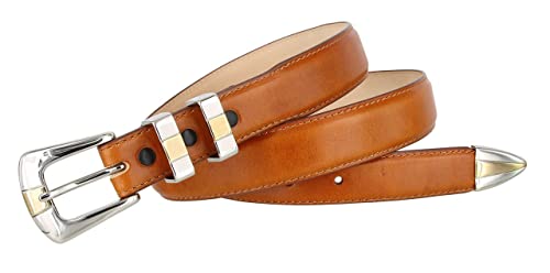 S6096 Genuine Full-Grain Cowhide Leather Tan Dress Belt 1-1/8"(30mm) taper down to 1"(25mm) wide3