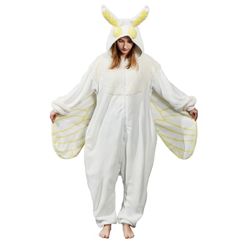 AMAMHAHAVA Mothman Onesie Pajamas for Adult, Silk Moth Halloween and Christmas Costume Cartoon One-Piece Cosplay
