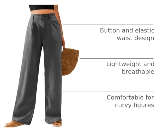 Image of Feiersi Womens Casual Wide Leg Pants High Waisted Button Down Straight Long Trousers Palazzo Pants