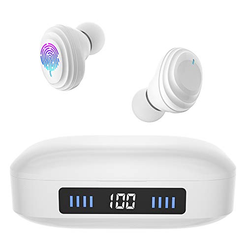 Wireless Earbuds with Immersive Sound True 5.0 Bluetooth in-Ear Earphones with 2000mAh Charging Case Easy-Pairing Stereo Calls/Touch Control/Built-in Micro/IPX7 Waterproof/Deep Bass for Sports (White)