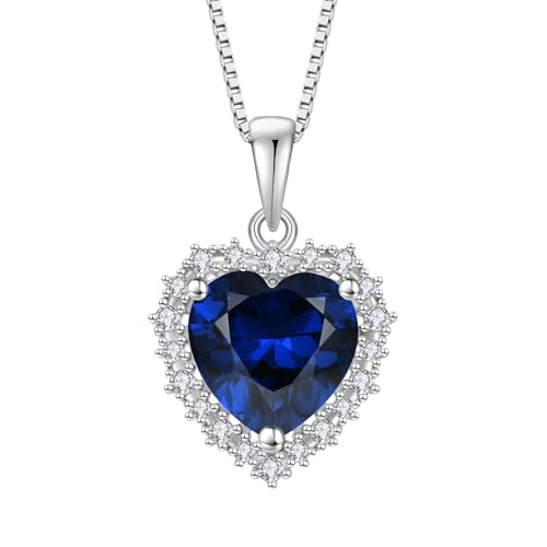 starchenie Collier Femme Pendentif Coeur Argent Sterling 925 Collier Pierre de Saphir Naissance Zircone Bijoux