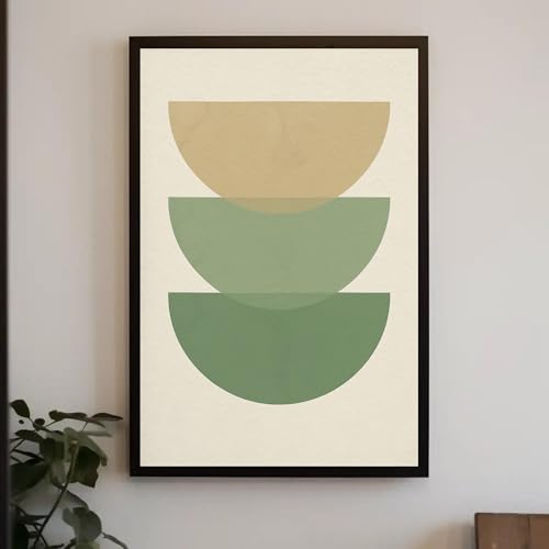 Tableau abstrait vert beige 50x70 pour habiller un mur vide de salon avec cadre intérieur