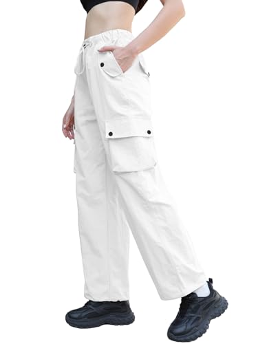 Image of Cromoncent Cargo Pants Girls & Women Parachute Pants Y2K Baggy Rave Clothes Waterproof with Pockets, 6 Years - 3XL