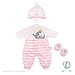 JC Toys | Berenguer Boutique | Baby Doll Outfit | Pink Striped Long Onesie with Headband, and Booties | Ages 2+ | Fits Dolls 14