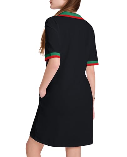 Image of WOWULOVELY Polo Dress for Women V Neck Casual Short Sleeve Mini Shirt Dress Flowy Contrast Color Golf Tennis A Line Dresses