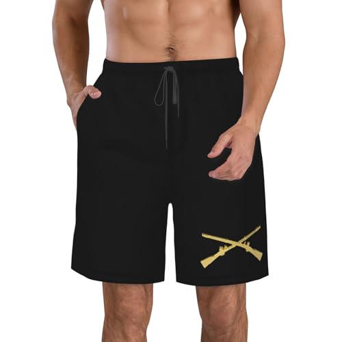 USA Army Infantry Insignia Men's Beach Shorts Quick Dry Swim Trunks with Pockets Mesh Lining