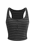 SOLY HUX Women's Y2k Striped Crop Tank Top Square Neck Sleeveless Button Front Tops Grey Striped Medium