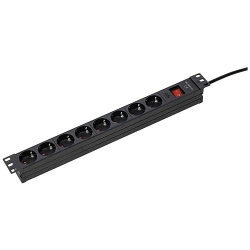 Regleta de enchufes de 8 vías 19 RACK con chasis robusto as - Schwabe de 230V y 16A en color negro