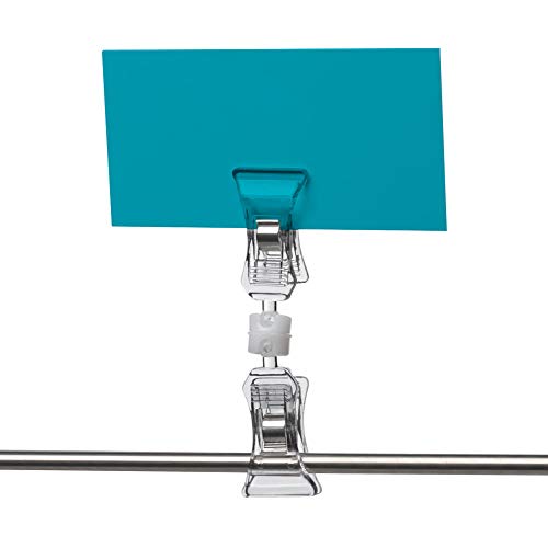 25 Pinzas portaprecios giratorias dobles, Porta Etiquetas con Altura 92mm, Porta Precios Transparentes o negros, Porta Carteles Ofertas y Precios, Cartel de Rebajas o soporte Fotos (Transparentes)