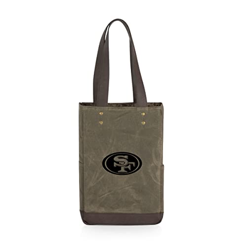 PICNIC TIME NFL San Francisco 49ers 2 Bottle Insulated Wine Bag - Distressed Waxed Canvas Wine Tote Bag - Wine Gift Bag, (Khaki Green with Beige Accents) by PICNIC TIME - Used condition - US$10.41