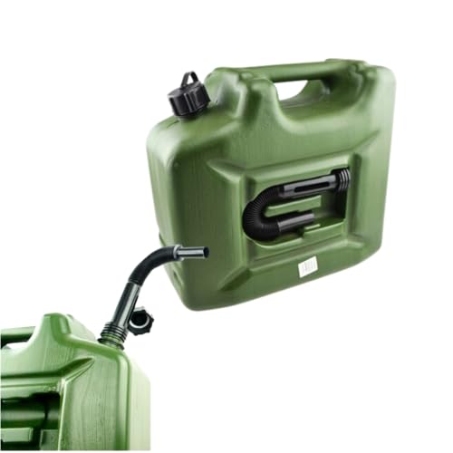Anwicar Jerrican Essence 10L - Bidon essence avec Tuyau - Bidon de Réserve Robuste et étanche pour Essence et Diesel - Olive