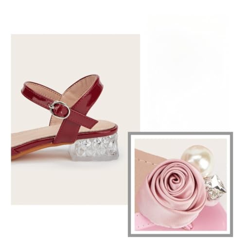 Girls Summer Low Heels Pearl Rhinestone Flower Sandals Princess Dress Shoes Wedding Party4