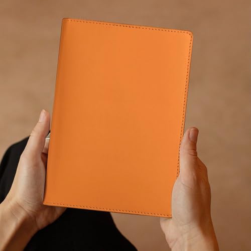 Couverture carnet A5 orange réutilisable cuir synthétique planification