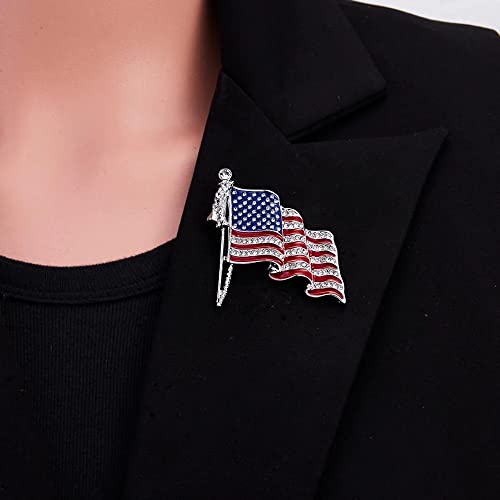Image of USA Flag Lapel Pin Cute Rhinestone Painting Oil Enamel Brooch Crystal Flagpole Bag Clothes Fashion Jewelry American Flag Badge