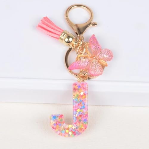 Image of GEOCARTER Lightweight Fashion Initial Letter Key Ring with Butterfly Pendant & Tassel, Stylish Purse Charm for Handbags, Car Keys, Gifts for Girls & Women